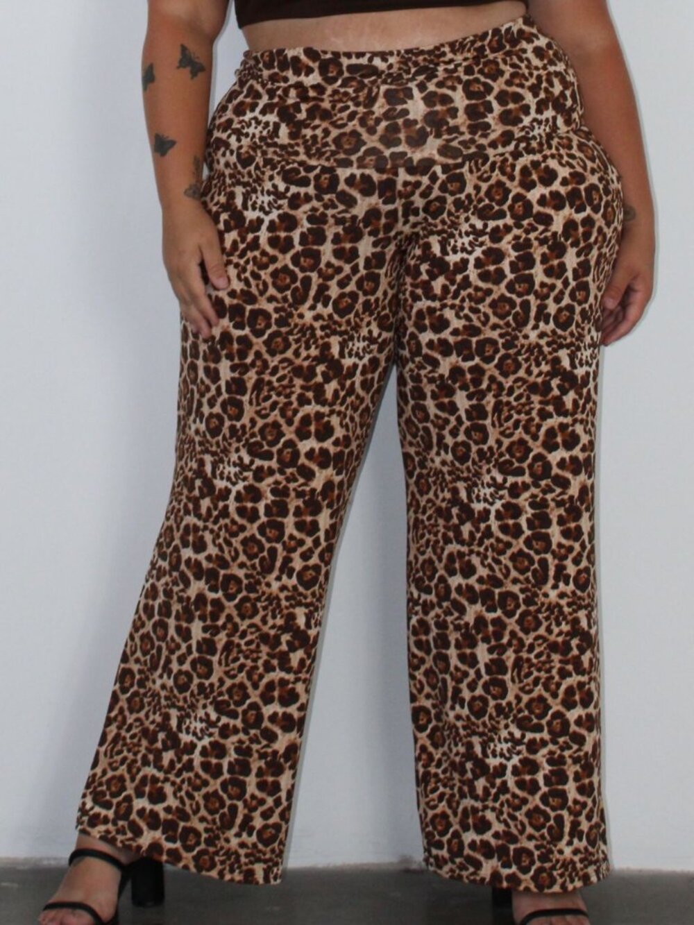 Wide Leg Plus Size Palazzo Pants Leopard 2X